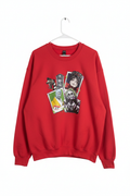 Red Beetlejuice graphic sweatshirt on white studio background