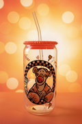Tigger glass can cup with straw and orange sunny background