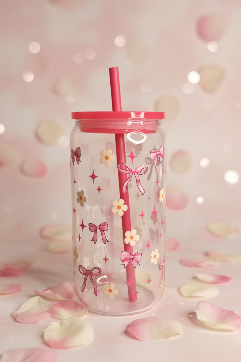 Bows & Flowers 16 oz. Glass Tumbler