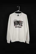 White Mombie graphic sweatshirt on black studio background